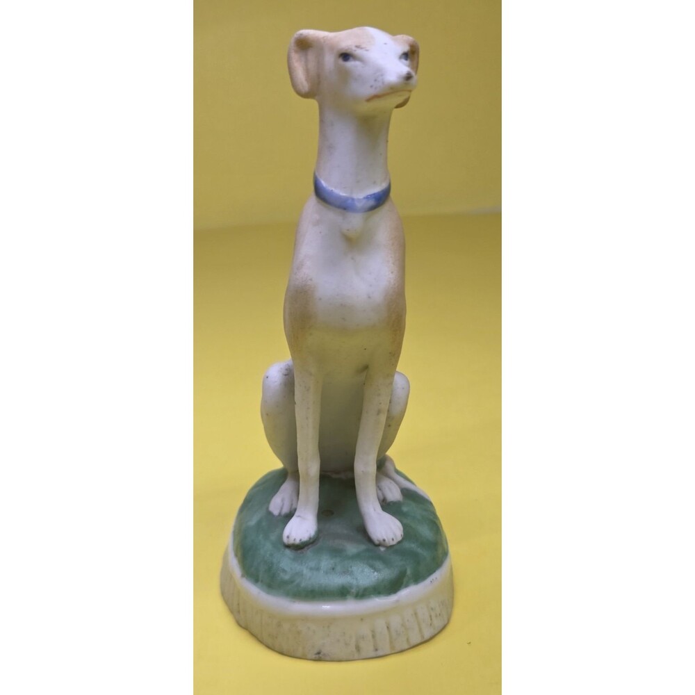 Antique Staffordshire Bisque Porcelain Dog Figurine Whippet Greyhound 5" Pottery - Picture 2 of 16